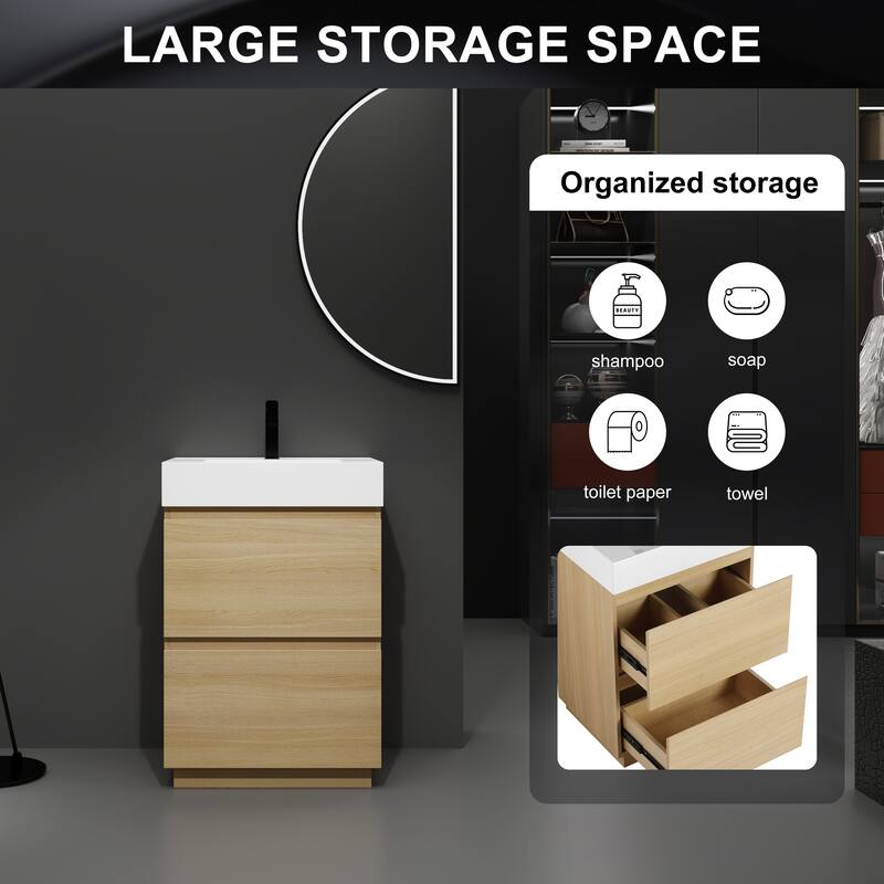 GDFStudio - Lecce Modern Freestanding Bathroom Vanity Set with Resin Sink, 2 Soft Close Drawers & Antirust Hardware