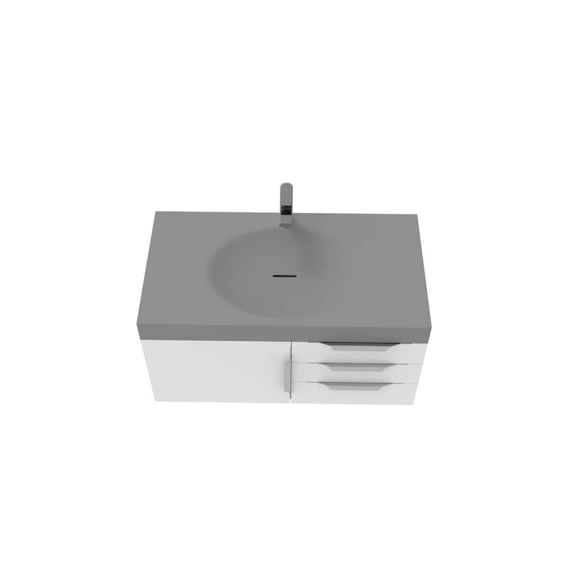 Thames 36" Shallow Basin Wall Mounted Bathroom Vanity Set w/ Gray Top