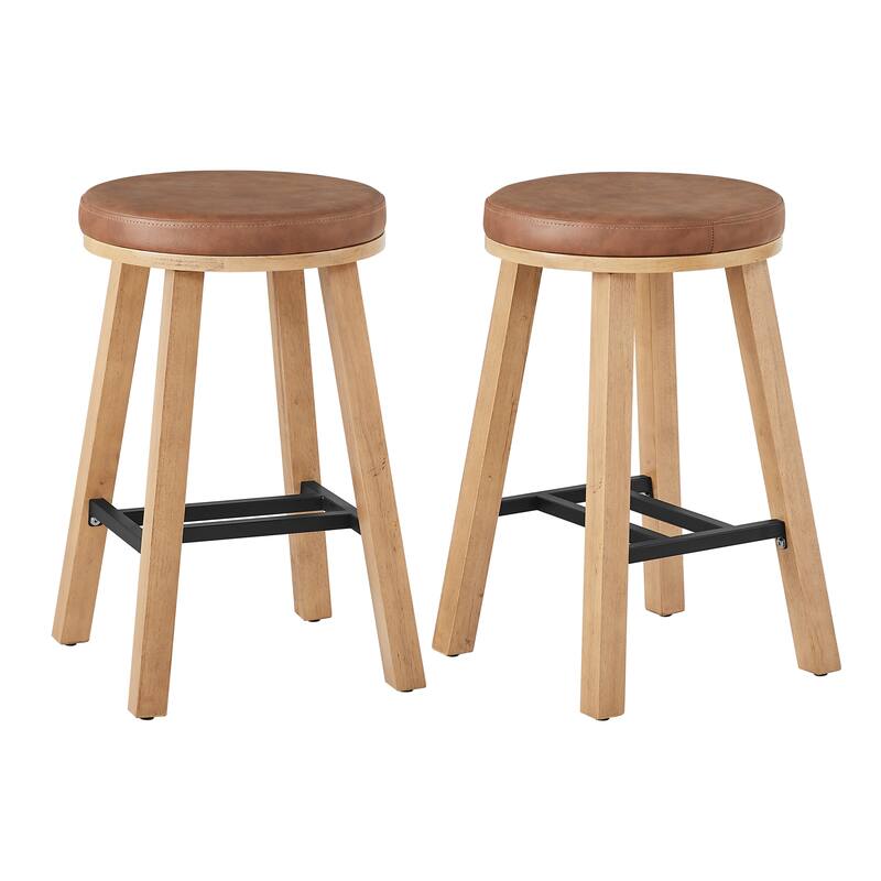 Bower home Upholstered Round Wood Counter Stool - Set of 2 - Counter Height