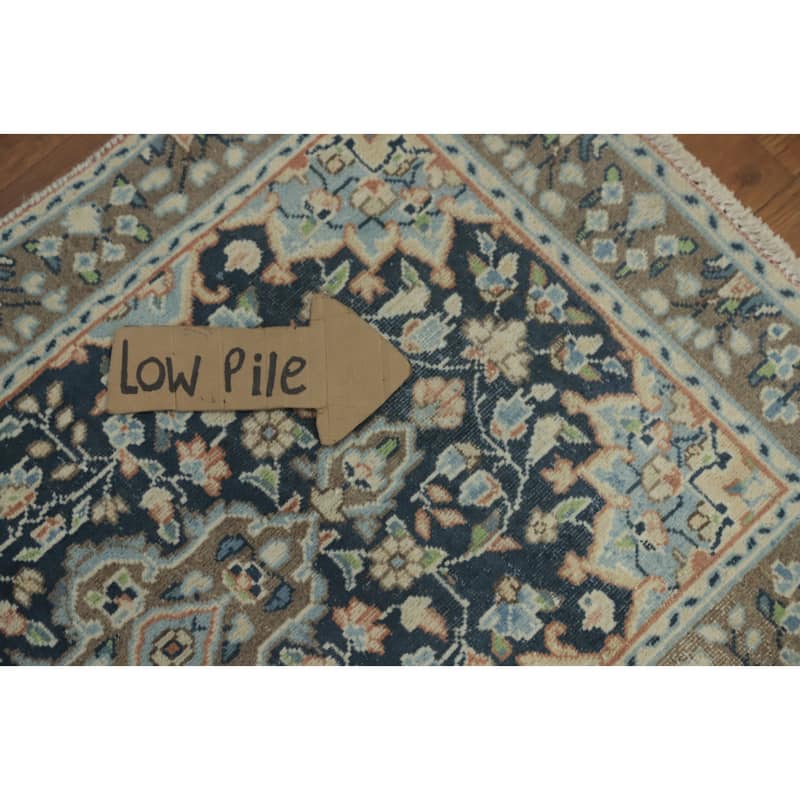 Hand Knotted Oriental 100% Wool Carpet Traditional Floral Navy Blue & Blues Kerman Area Rug - 2' 11'' X 1' 10''
