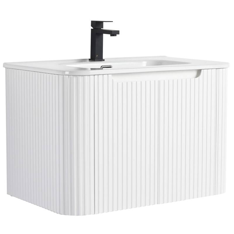 Caskvalley Modern Bathroom Vanity with Straight Fluted Design - Sink Included - 30" - White