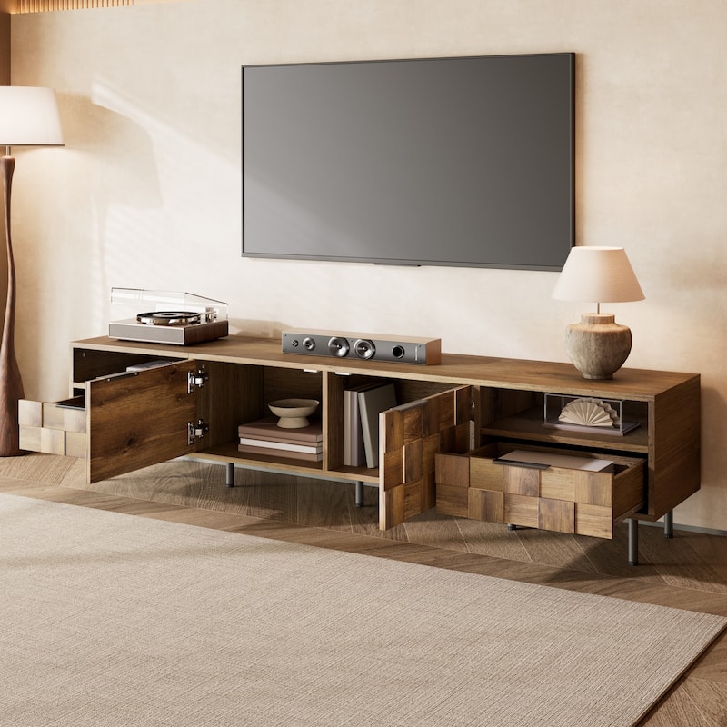 Mid Century TV Stand for 85'' TV - Media Console with 2 Drawers, Entertainment Storage Center for Living Room, Home Theatre