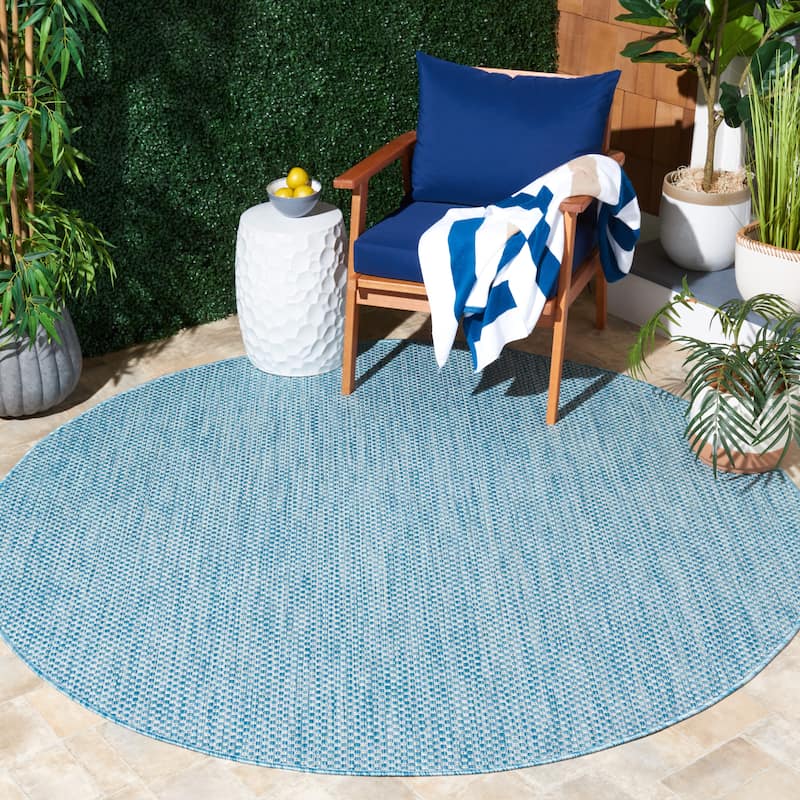 SAFAVIEH Courtyard Begajeta Indoor/Outdoor Waterproof Patio Backyard Rug. - 4' Round - Aqua/Grey