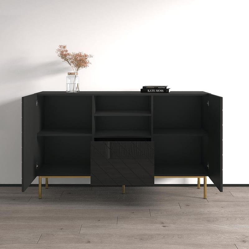 Meble Furniture Abeto 59" Modern Sideboard Buffet - High Gloss Front with Matte Body, European Made Storage Cabinet Credenza