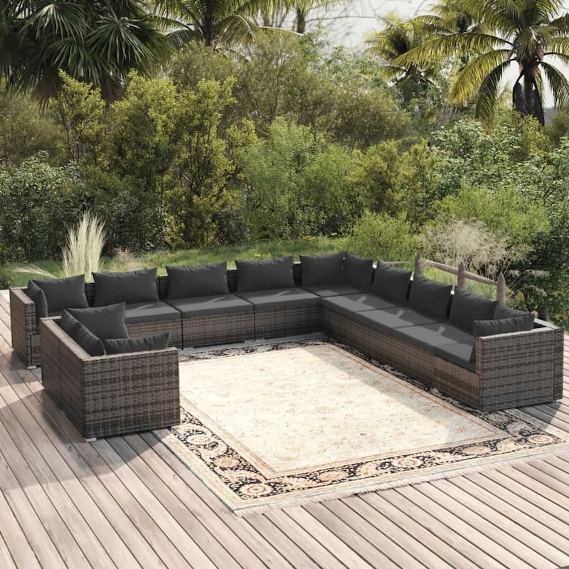 vidaXL Patio Lounge Set Outdoor Sectional Sofa Set Table Garden Poly Rattan - 27.6" x 27.6" x 23.8"