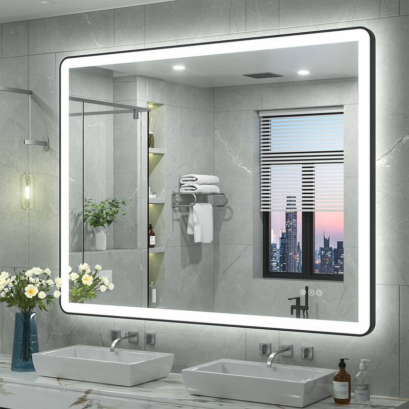 Framed Front & Back LED Lighted Anti-Fog Tempered Glass Wall Bathroom Vanity Mirror