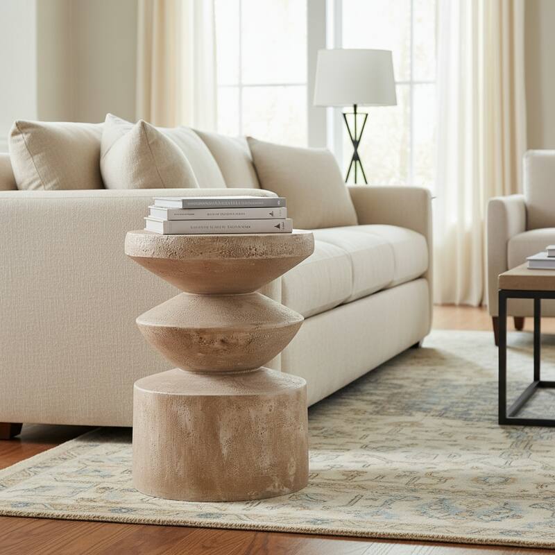 Christopher Knight Home - Modern Handmade 15.16" Lightweight MgO 3-Layer Accent Side Table for Indoor and Outdoor Use