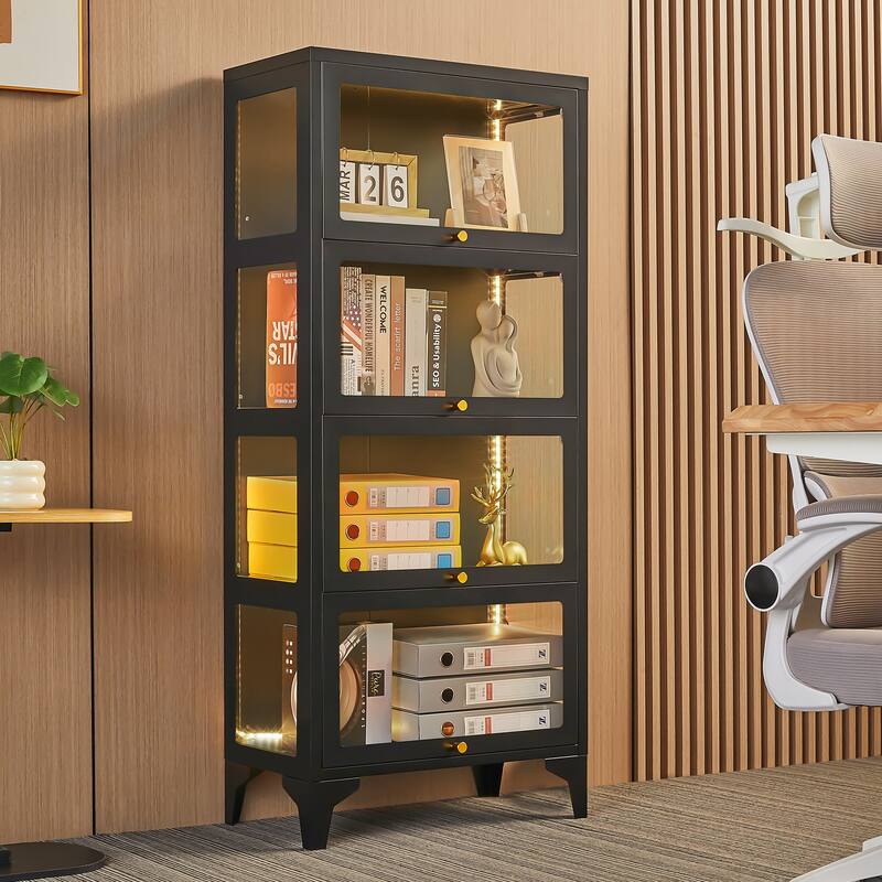 4/5-Tier Curio Display Cabinet with Glass Flip Doors & LED Light Strip