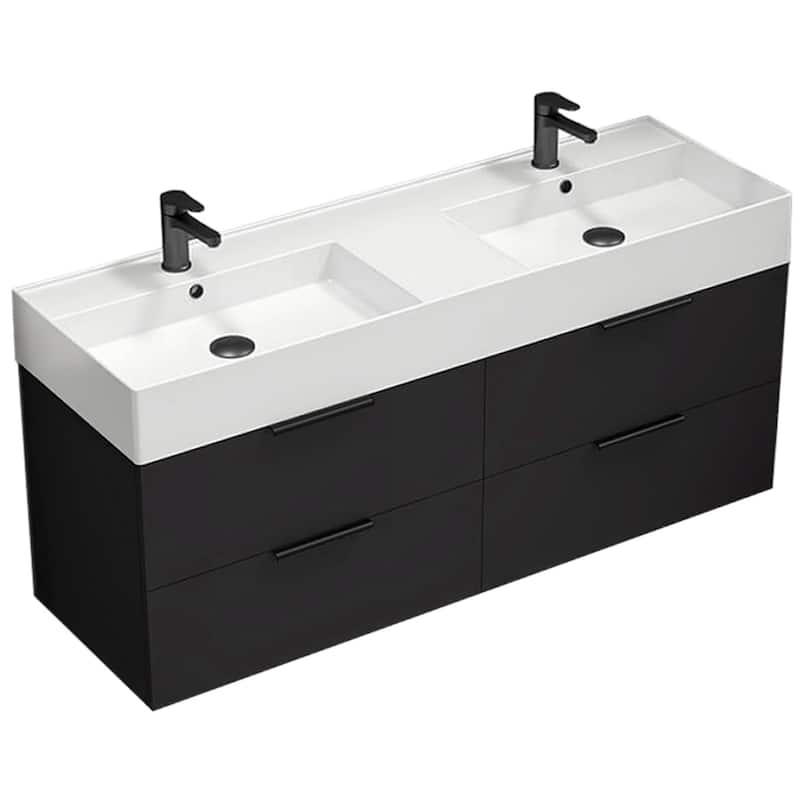 Nameeks Derin-5618-W-2 Derin 54" Wall Mounted Double Basin Vanity Set - Matte Black - Anthracite Finish