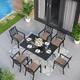 7 Pieces Patio Dining Set with 6 Textilene Stackable Chairs and 1 Steel Frame Slat Table with 1.57" Umbrella Hole