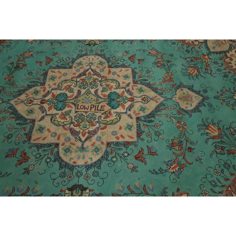 Hand Knotted Oriental 100% Wool Carpet Traditional Floral Green Tabriz Area Rug - 10' 11'' X 8' 3''