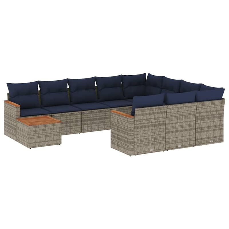 vidaXL 11 Piece Patio Sofa Set with Cushions Black/Gray Poly Rattan - 24.4 x 24.4 x 27.2