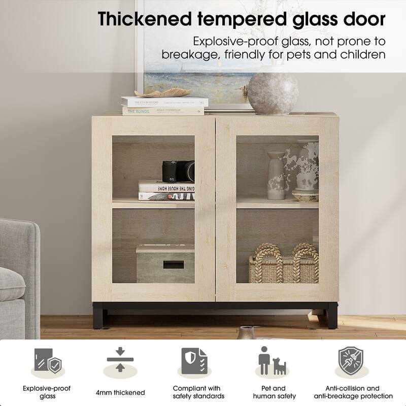WAMPAT Multifunctional Sideboard Buffet Cabinets with Glass Doors, Modern Sideboard with Adjustable Shelf, Coffee Bar Cabinet