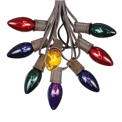 25 Foot C9 Twinkle Christmas Light Set, Hanging String Lights, Brown Wire
