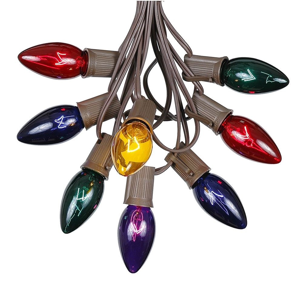25 Foot C9 Twinkle Christmas Light Set, Hanging String Lights, Brown Wire
