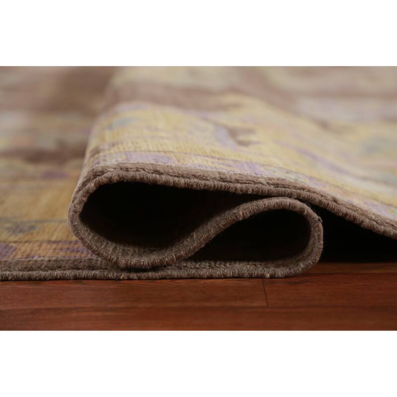 Hand Knotted Oriental 100% Wool Carpet Transitional All-Over Brown Oushak Area Rug - 11' 11'' X 9' 1''
