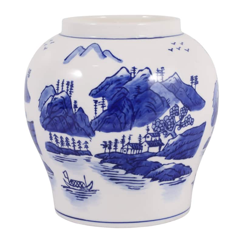 Chinoiserie Ceramic Candle - Neroli and Basil Scent - 7", Blue - 7.0"