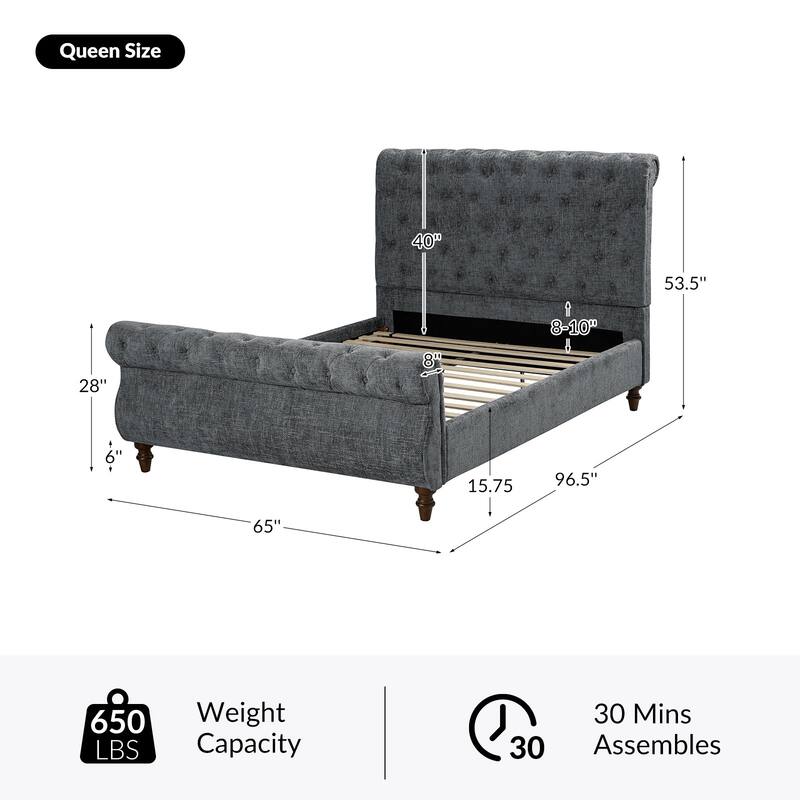 Fidelia Traditional Lighted Sleigh Platform Bed with UL Certificate by HULALA HOME