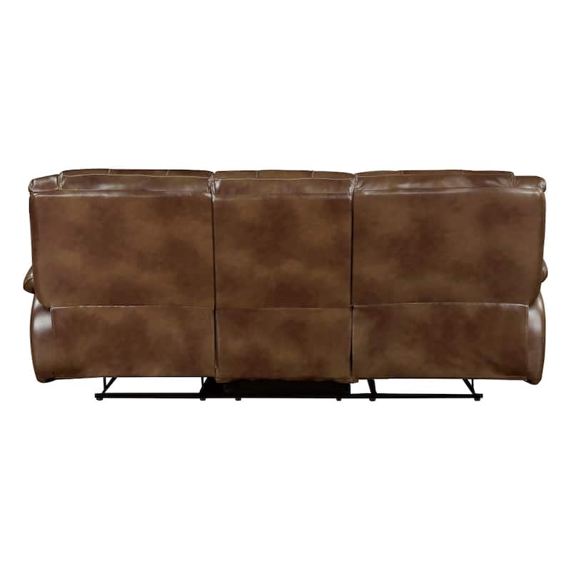 Licot Manual Double Recliner Sofa, Glossy Brown Leather, 87 Inch