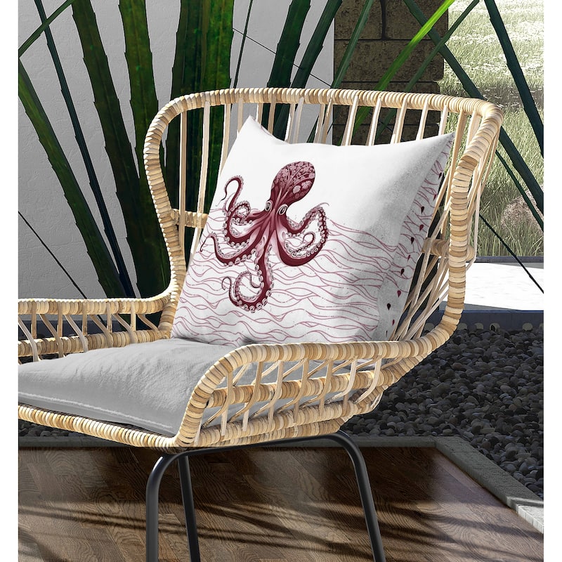 Oceanic Octo Art Indoor/Outdoor Reversible Throw Pillow Pink and Wine
