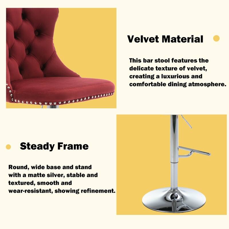 Velvet Upholstered Nailheads Tufted Swivel Bar Stools (Set of 2)