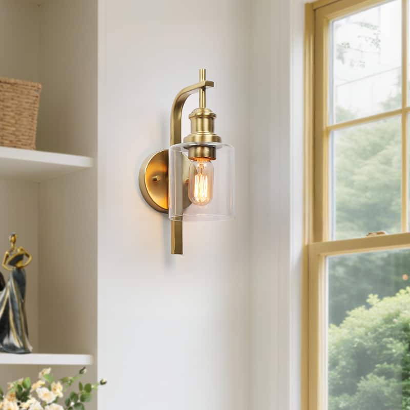 Oriva Modern 1-Light Gold Wall Sconce Cylinder Clear Glass Bathroom Vanity Light