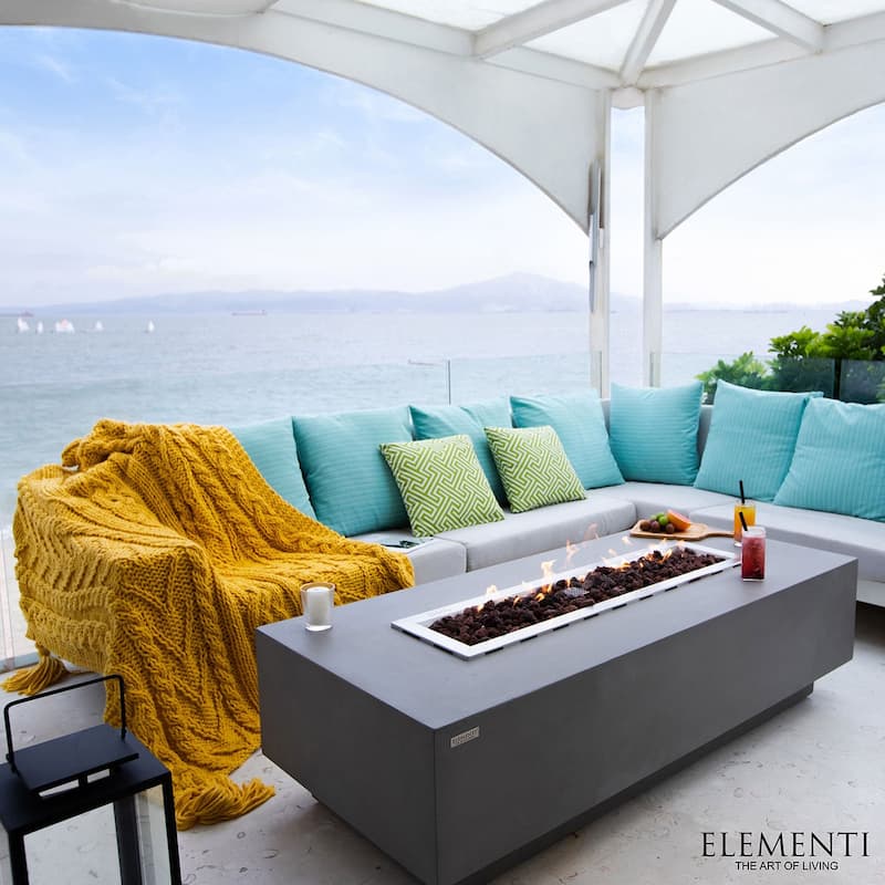 Elementi Granville 45,000 BTU Light Grey Concrete Propane Fire Table with Lava Rocks & Cover - 60 X 27.4 X 16.9