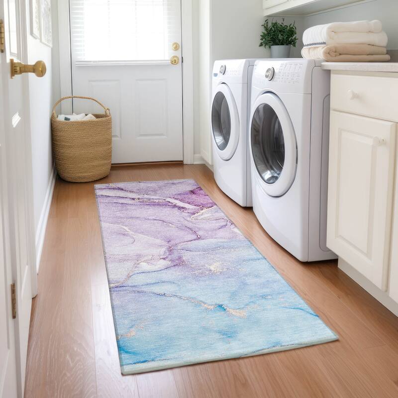 Machine Washable Indoor/ Outdoor Marble Chantille Rug - Purple - 2'3" x 7'6"