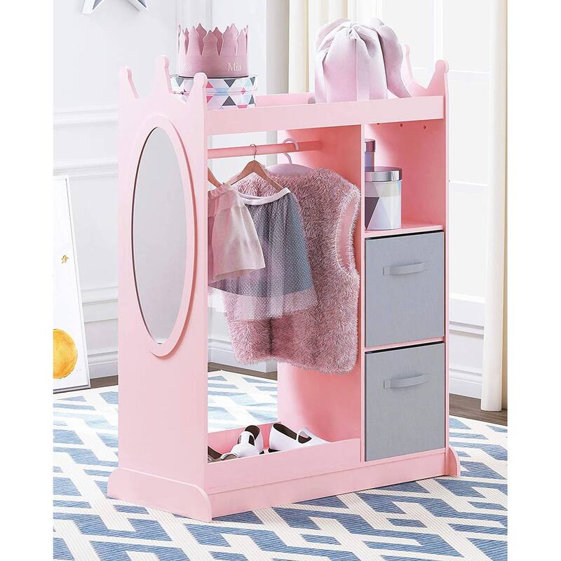 UTEX Kids Dress up Storage with Mirror and Storage Bin,Kids Armoire Dresser,Costume Closet,Pretend Storage Closet for Kids