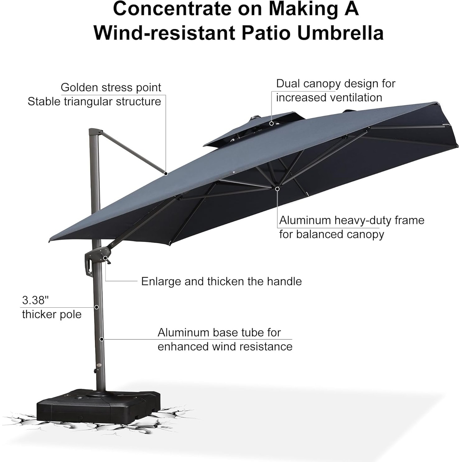 heavy duty wind resistant cantilever patio umbrella PURPLE LEAF 10' X 13' Umbrella Grey resistant and tear resistant sunshade fabric 10FT Cantilever Patio Umbrella with