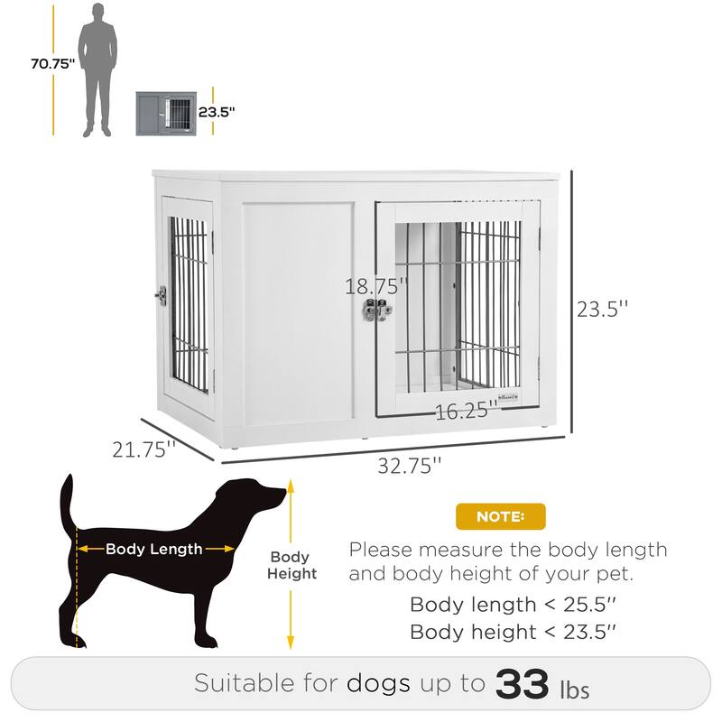 Dog Crate Wire Indoor Pet Kennel Cage End Table with Double Doors Locks for Small and Medium Dog House