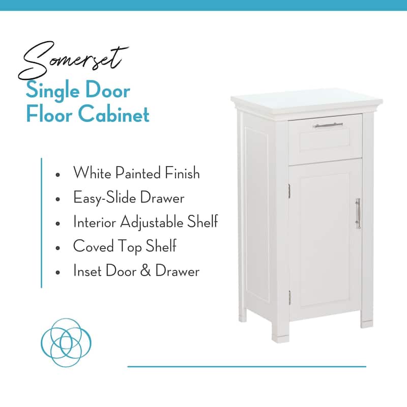 RiverRidge Somerset Single Door Bathroom and Laundry Storage Cabinet with Drawer and Adjustable Shelf - White