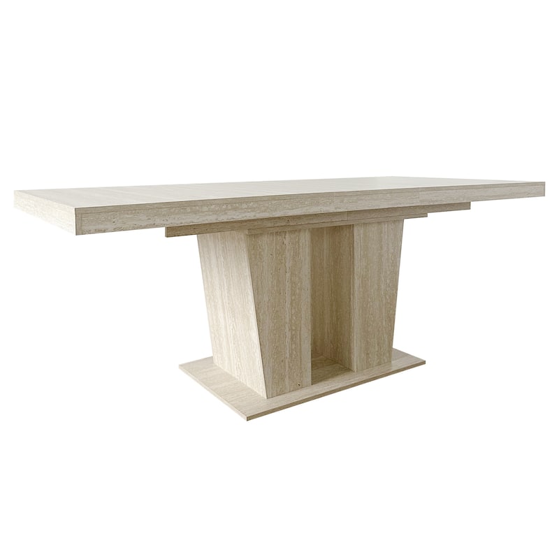 Extendable Dining Table Meeting Table, Wood Kitchen Table for 6-10, Large Office Table with Veined Travertine Pattern