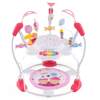 Baby Activity Center Jumper with 360 Rotating Seat Adjustable Height Interactive Toys and Music Tray - 34.5" x 34.5" x 37"