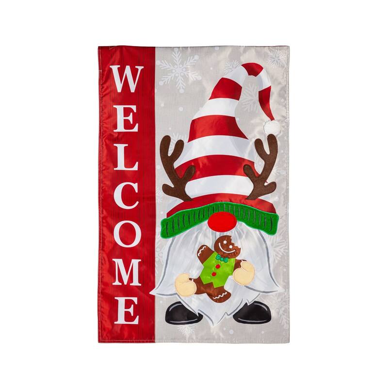 Holiday Gnome Applique House Flag - Multi - Color - 28 in x 44 in