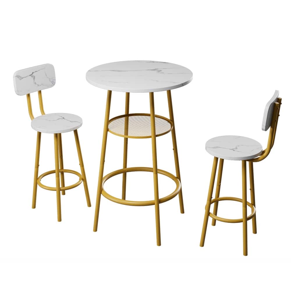 3-Piece Round Bar Table Set with 2 Backrest Stools