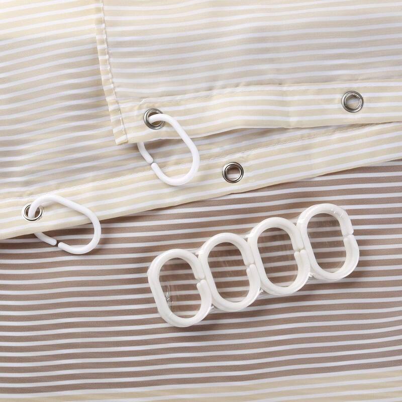 Gold Brown White Stripes Fabric Shower Curtain, 36" W×72" H Inch
