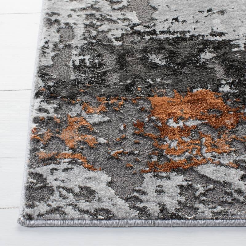 SAFAVIEH Craft Quarta Modern Abstract Rug - 5'3" Square - Grey/Orange