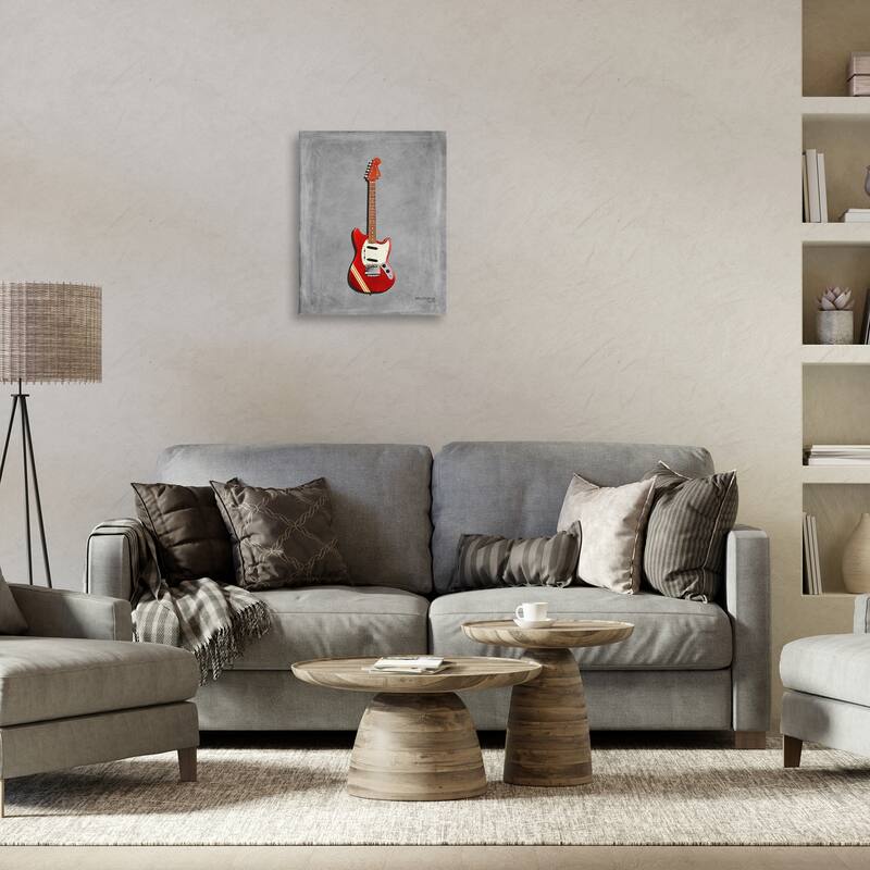 Stupell Red Guitar on Grey Canvas Wall Art Design By Mark Rogan