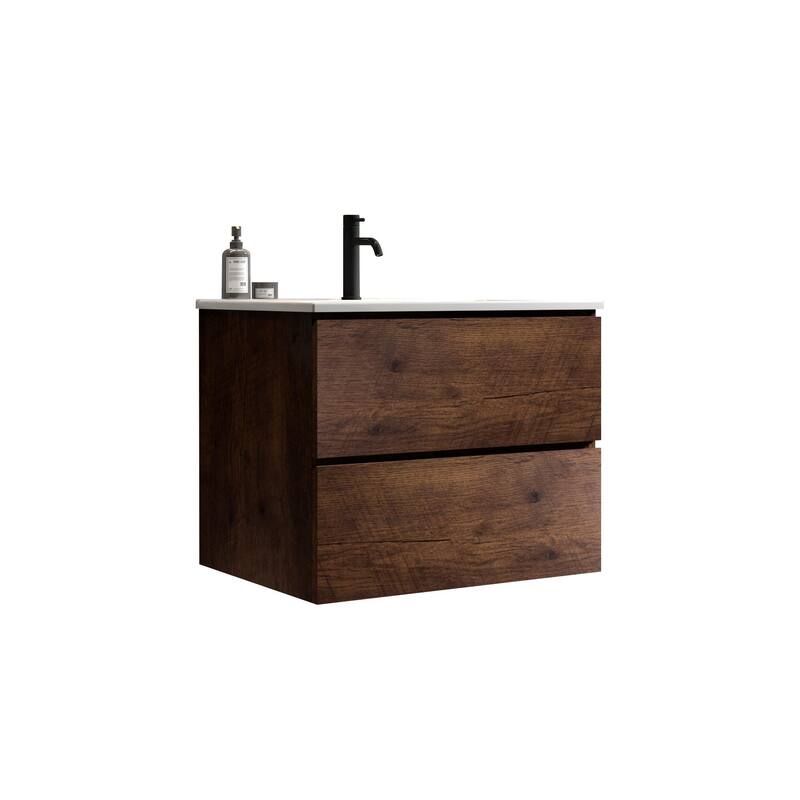 GDFStudio - Coralie Modern Floating Bathroom Vanity with Integrated Ceramic Sink and Soft-Close Storage