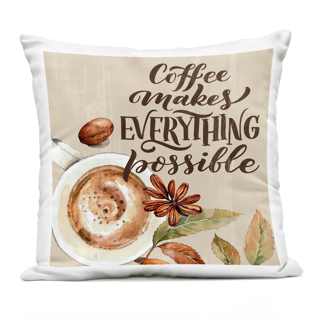 Stupell Rustic Coffee Makes Possible Printed Outdoor Throw Pillow Design by Kim Allen