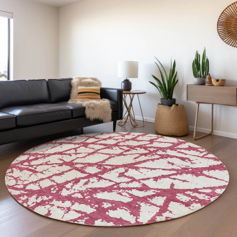 Machine Washable Indoor/ Outdoor Abstract Contemporary Chantille Rug