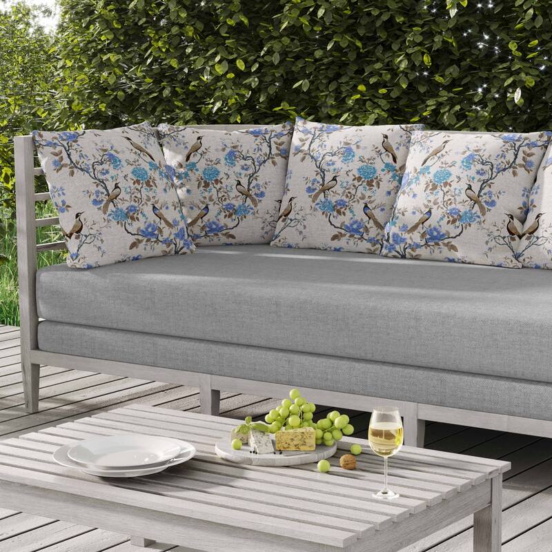 Flight of the Forest Indoor/Outdoor Reversible Throw Pillow White and Blue