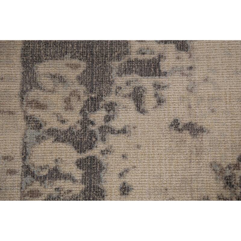 Contemporary Abstract Oriental Area Rug Handmade Beige Wool Carpet - 5'4"x 7'5"