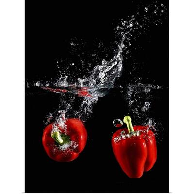 "red pepper splashing in water" Poster Print - Multi