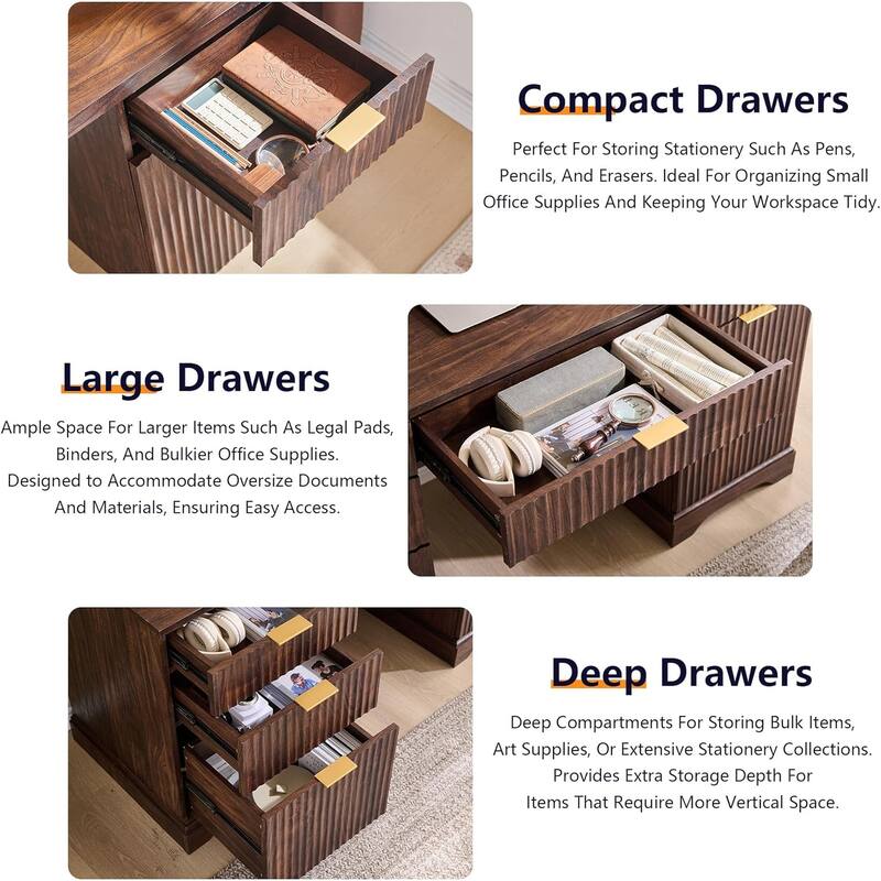 58" Modern Executive Desk with Storage, Wood Home Office Desk