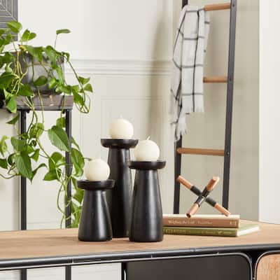 CosmoLiving by Cosmopolitan Wood Modern Candle Holder Set of 3 - S/3 10", 8", 6"H