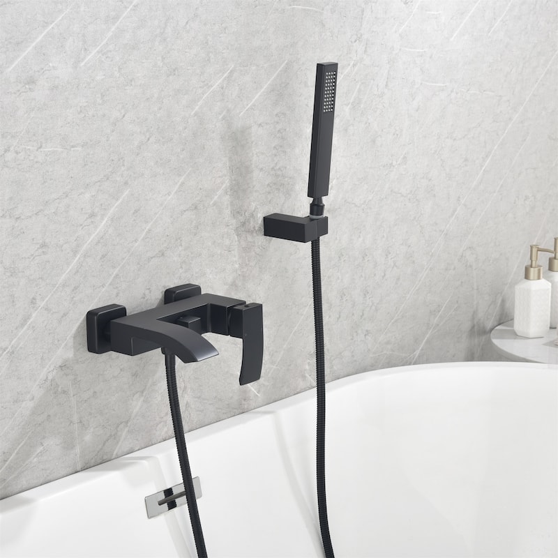 Waterfall Wall Mount Roamn Tub Faucet with Hand Shower Brass Single Handle Modern Bathtub Filler with Valve