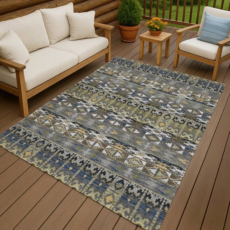 Machine Washable Indoor/ Outdoor Global Haswell Chantille Rug - Gray - 9' x 12'
