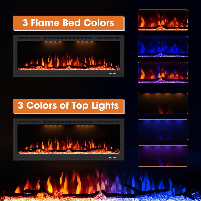 44" 1500W Modern Inserted Wall Mounted Smart Electric Fireplace Heater with APP Control and Remote - 44" L x 6.3" W x 17.72" H